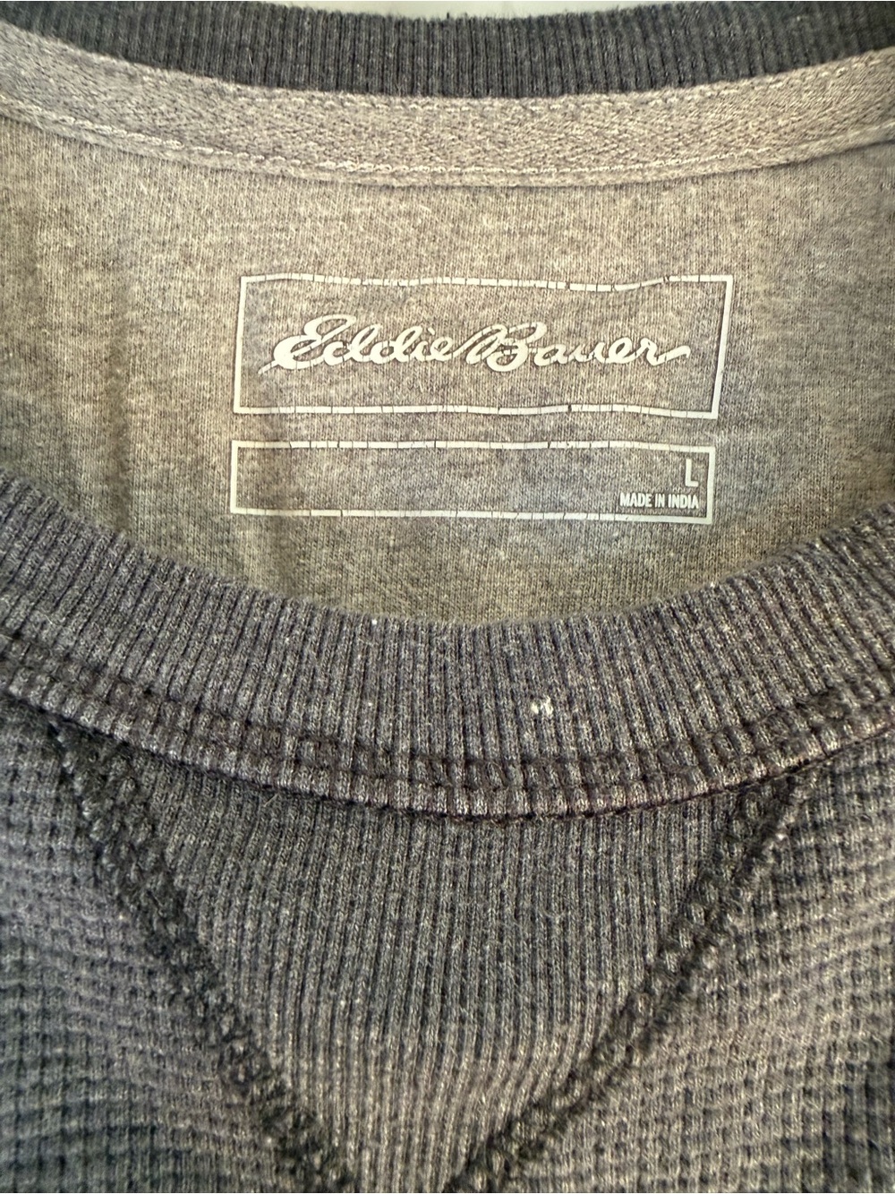 Eddie Bauer Men's Charcoal Gray Waffle Crewneck Sweater - Picture 4 of 6